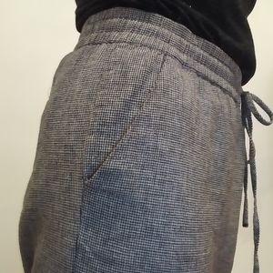 Linen-cotton mix, elastic-waist band casual pants